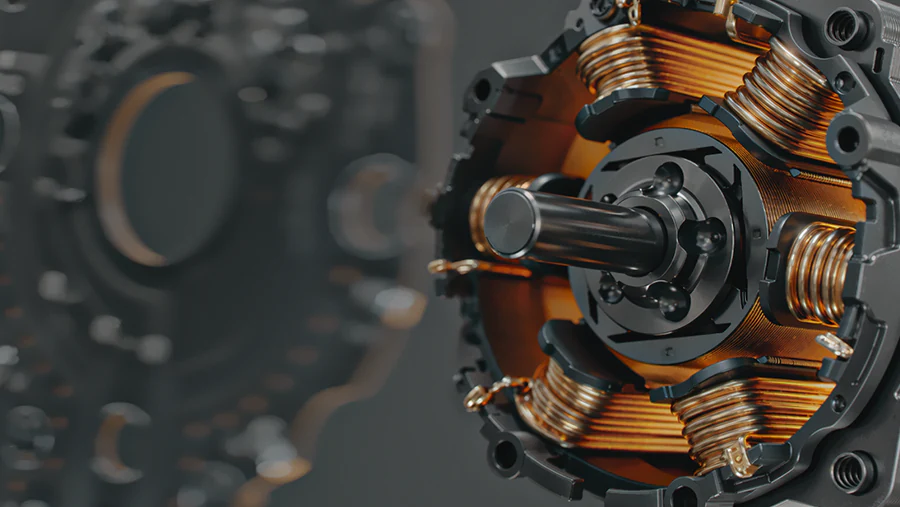 Rendu 3D détaillé d'un moteur brushless révélant sa structure interne