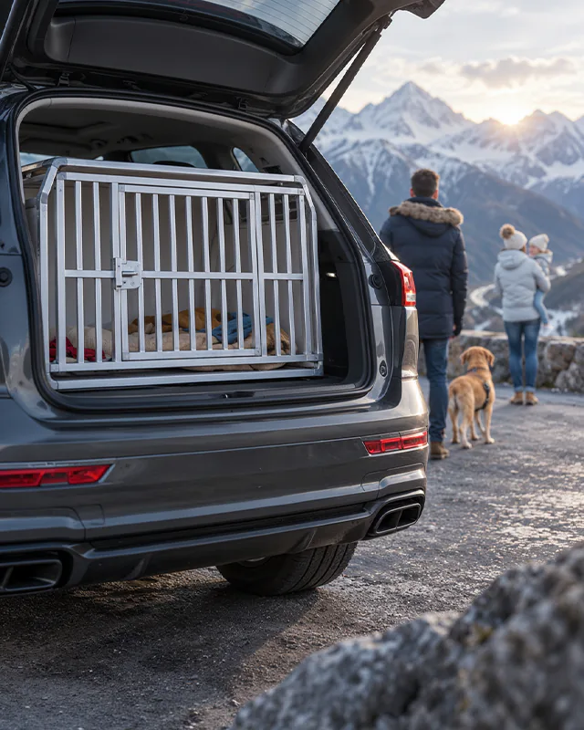 Visuel 3D d'un aménagement de transport canin sur mesure pour Braveur