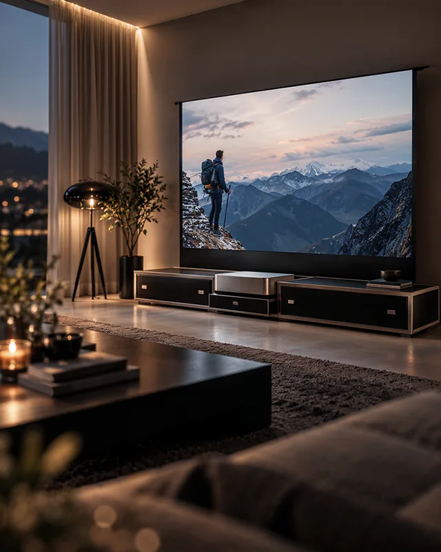 Visuel d'ambiance 3D d'un intérieur avec meuble tv lift pour TBM